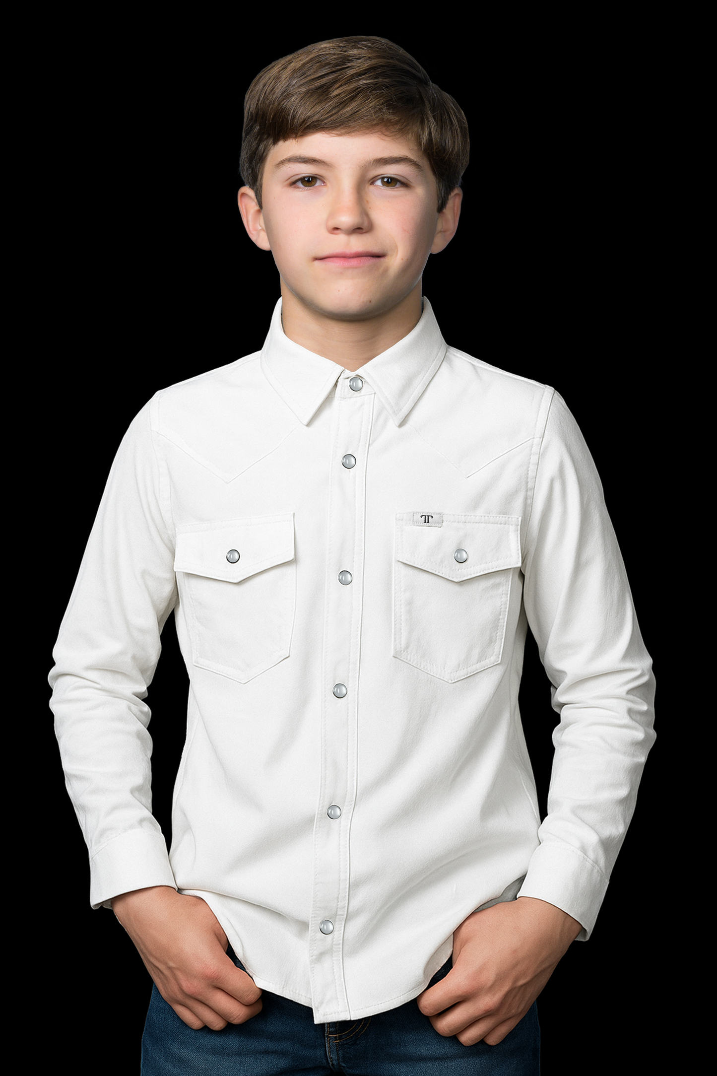 Ferrel CORE - Kid’s White Long Sleeve Snap Shirt