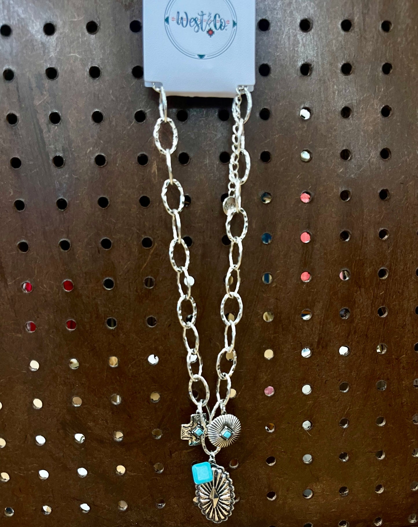 West & Co Chunky Silver Concho Charm Necklace