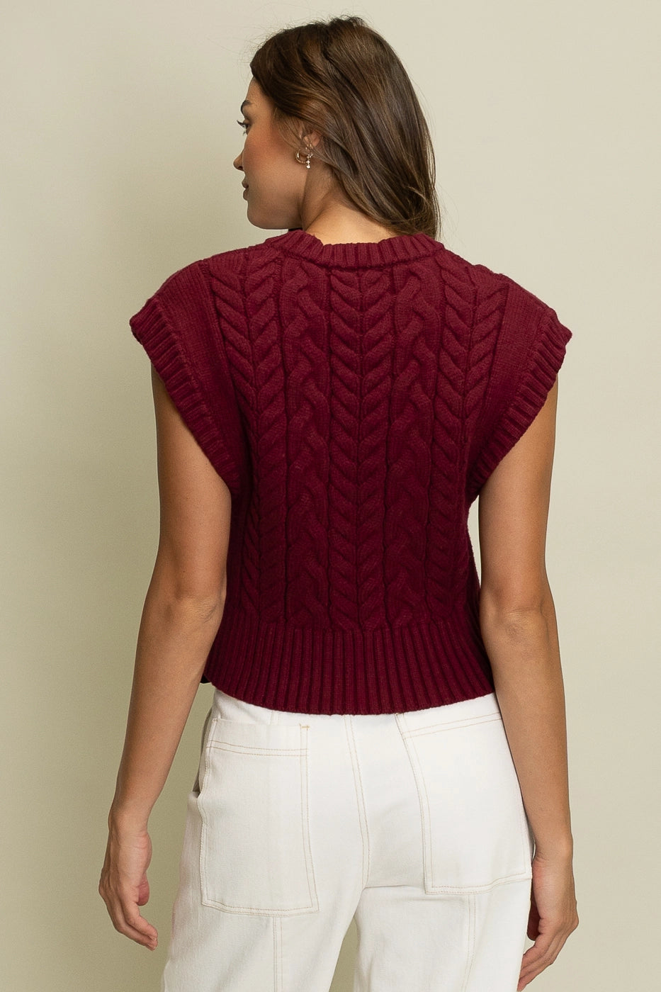 Heyson Women’s Cabel Knit Sleeveless Sweater Vest (Burgundy)