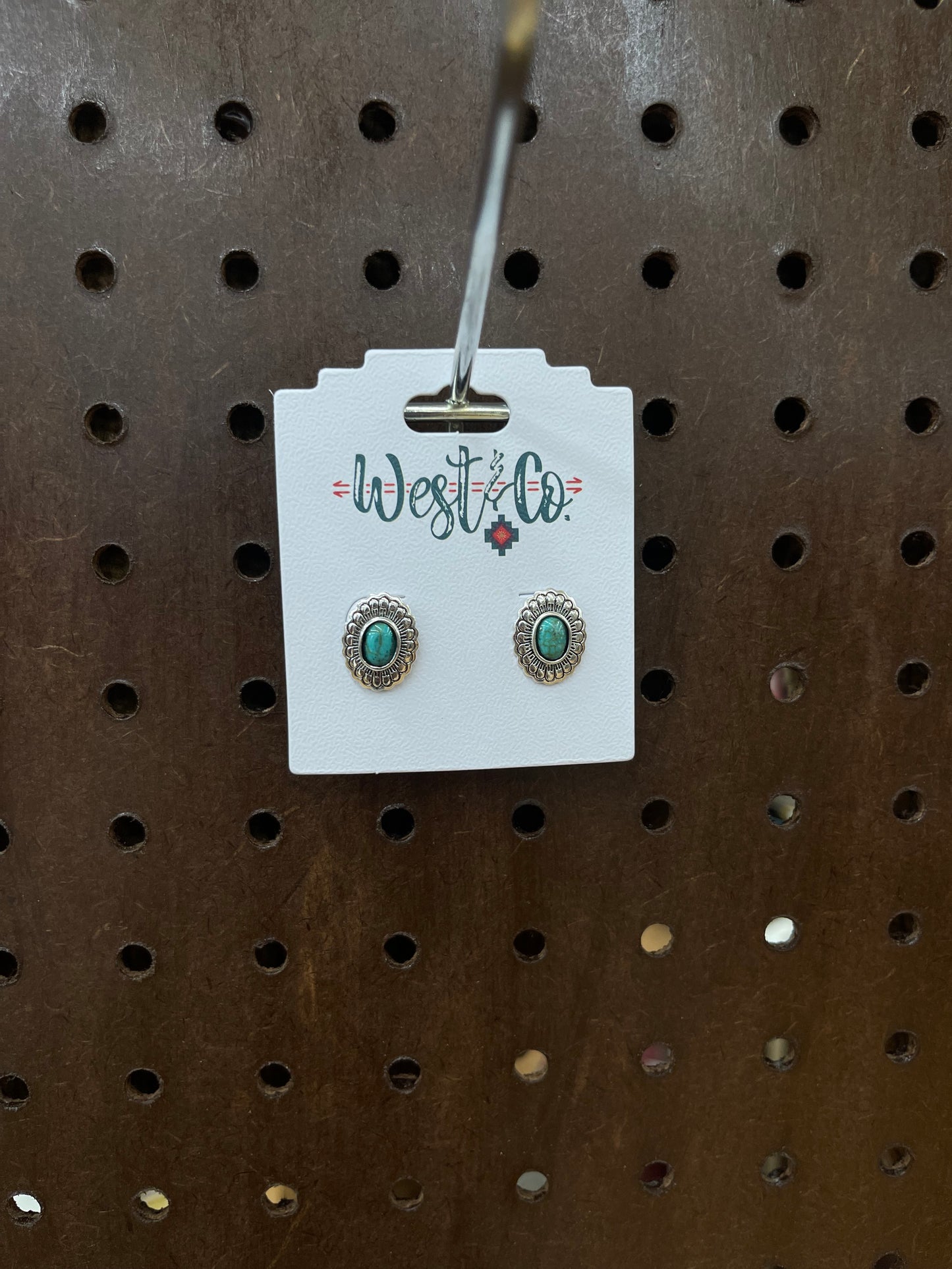 West & Co Silver Flower Stamped Concho Turquoise Earrings