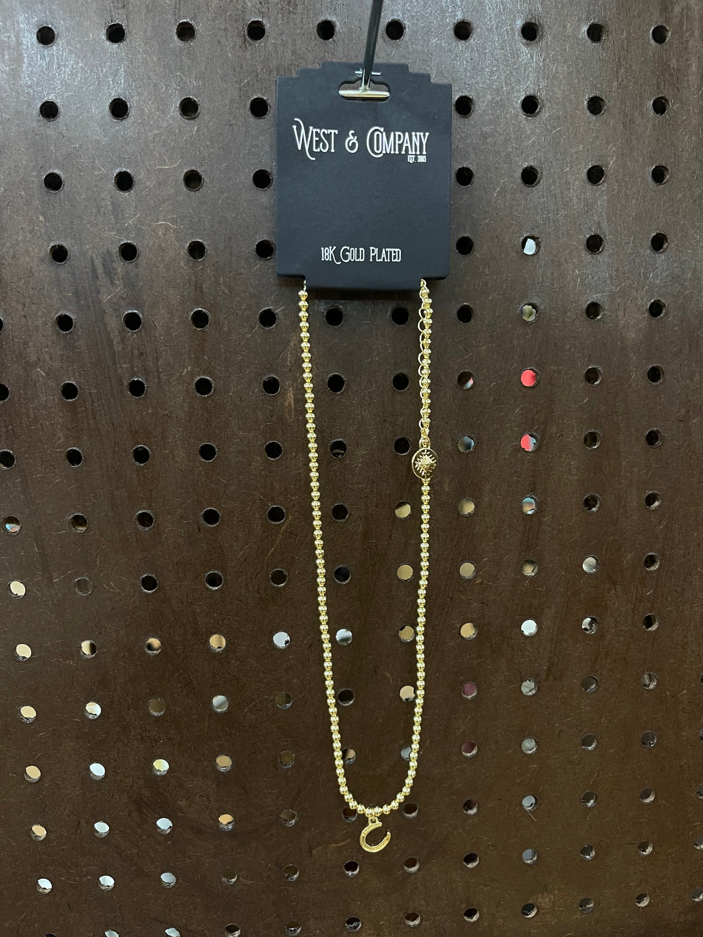 West & Co 18K Gold Plated beaded Necklace With Horse Shoe Charm