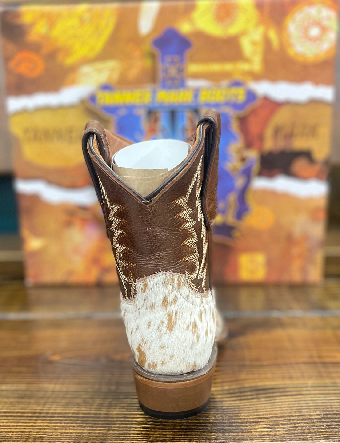 Tanner Mark Women’s Cowhide Brown and White Shorty Boots
