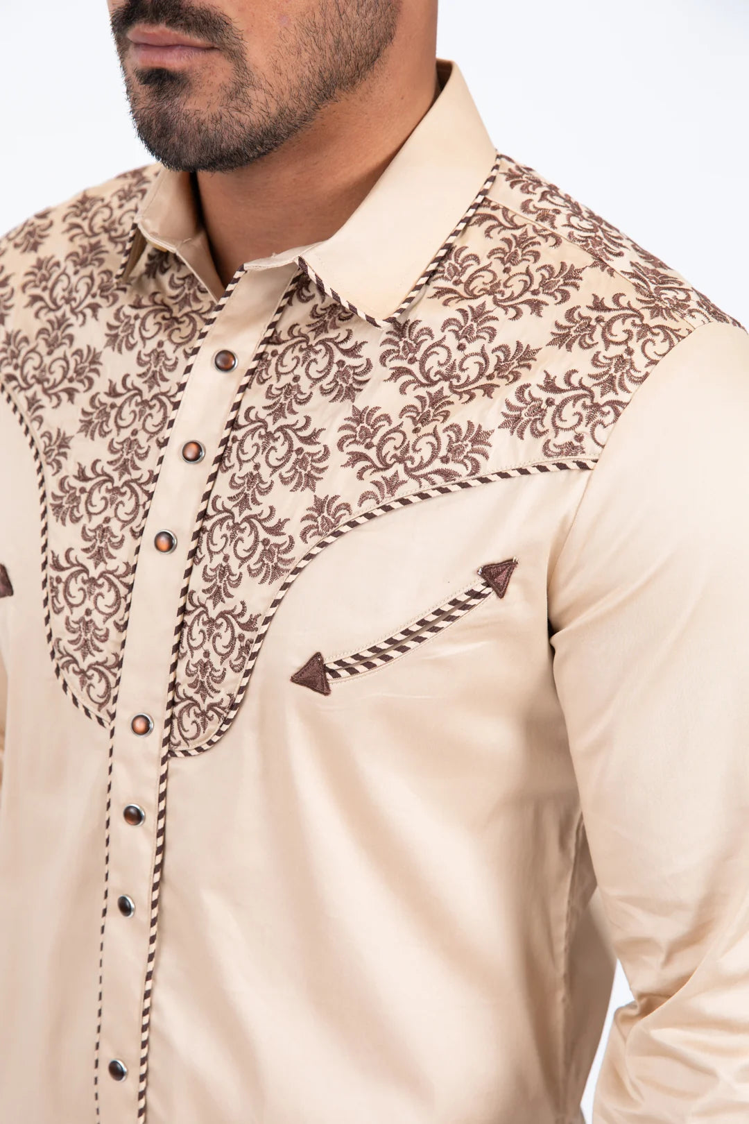 Platini Men’s Damask Embroidery Long Sleeve Shirt
