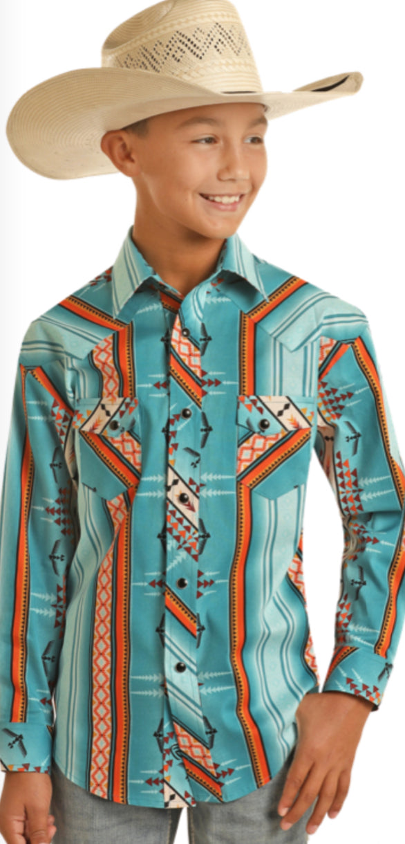Rock&Roll Boys Aztec Snap LS Turquoise