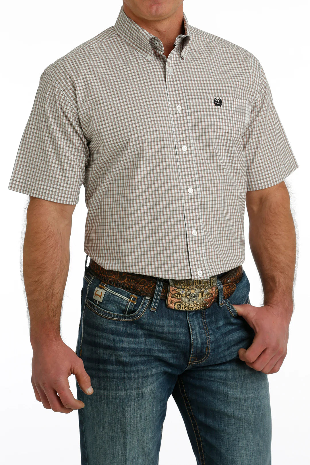 Cinch Men’s Tan Plaid SS Shirt