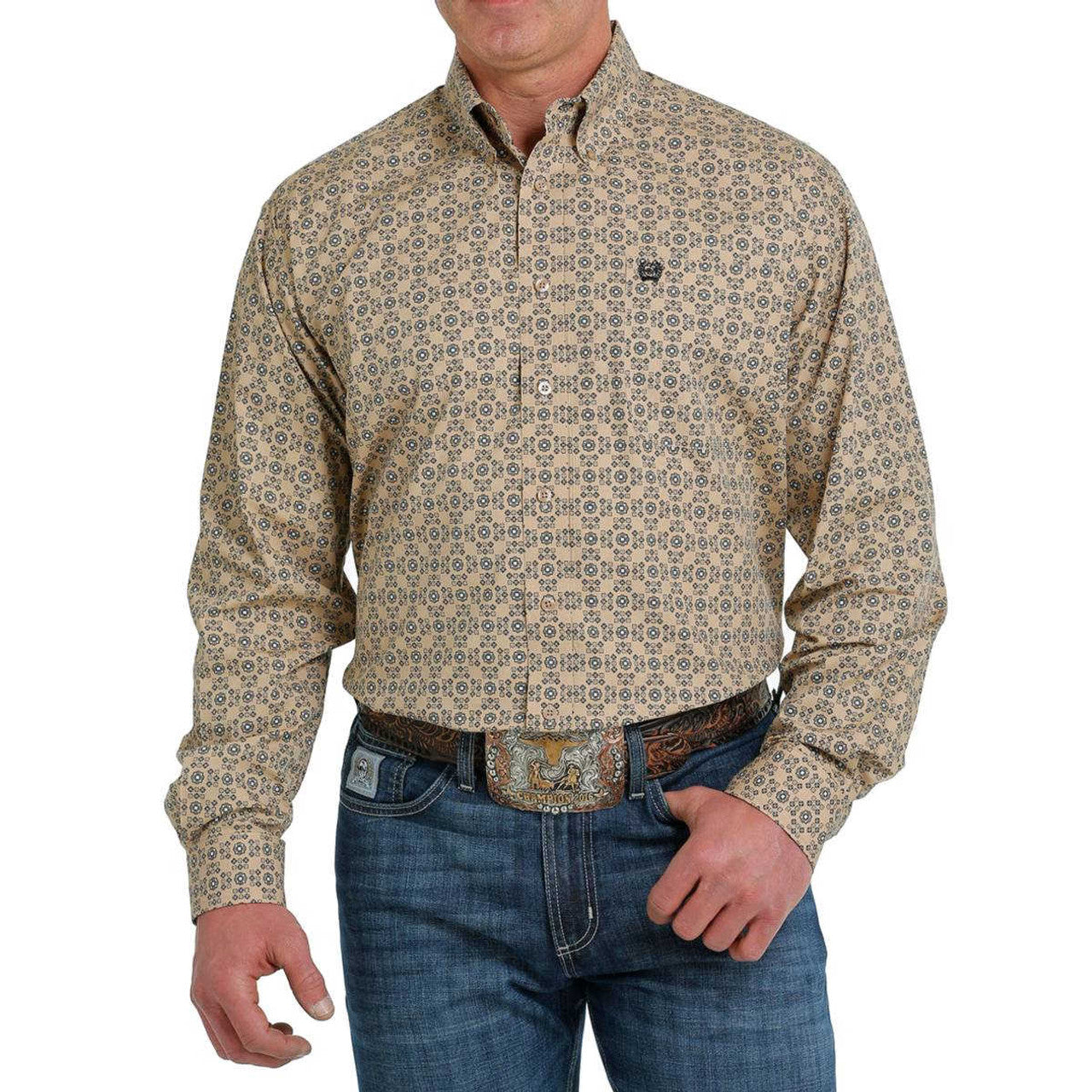 Cinch Men’s GeoPrint LS Khaki