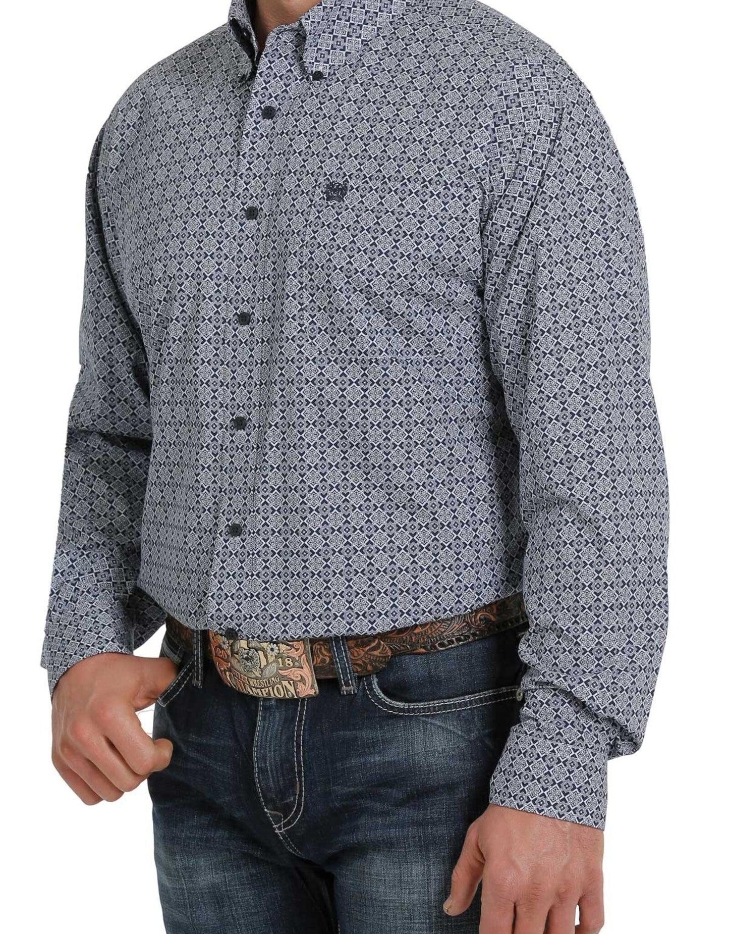 Cinch Men’s LS Navy/White Print
