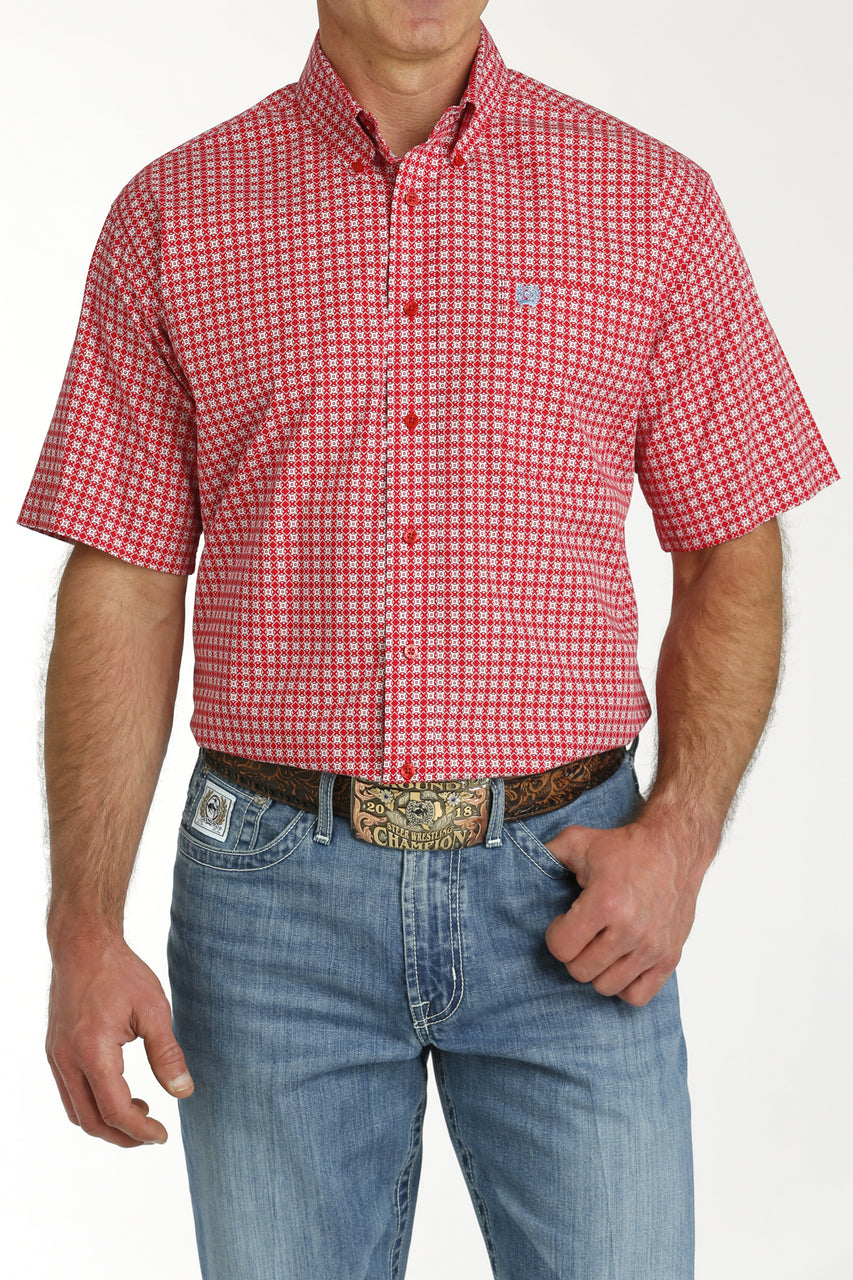 Cinch Men’s Red GeoPrint SS Shirt