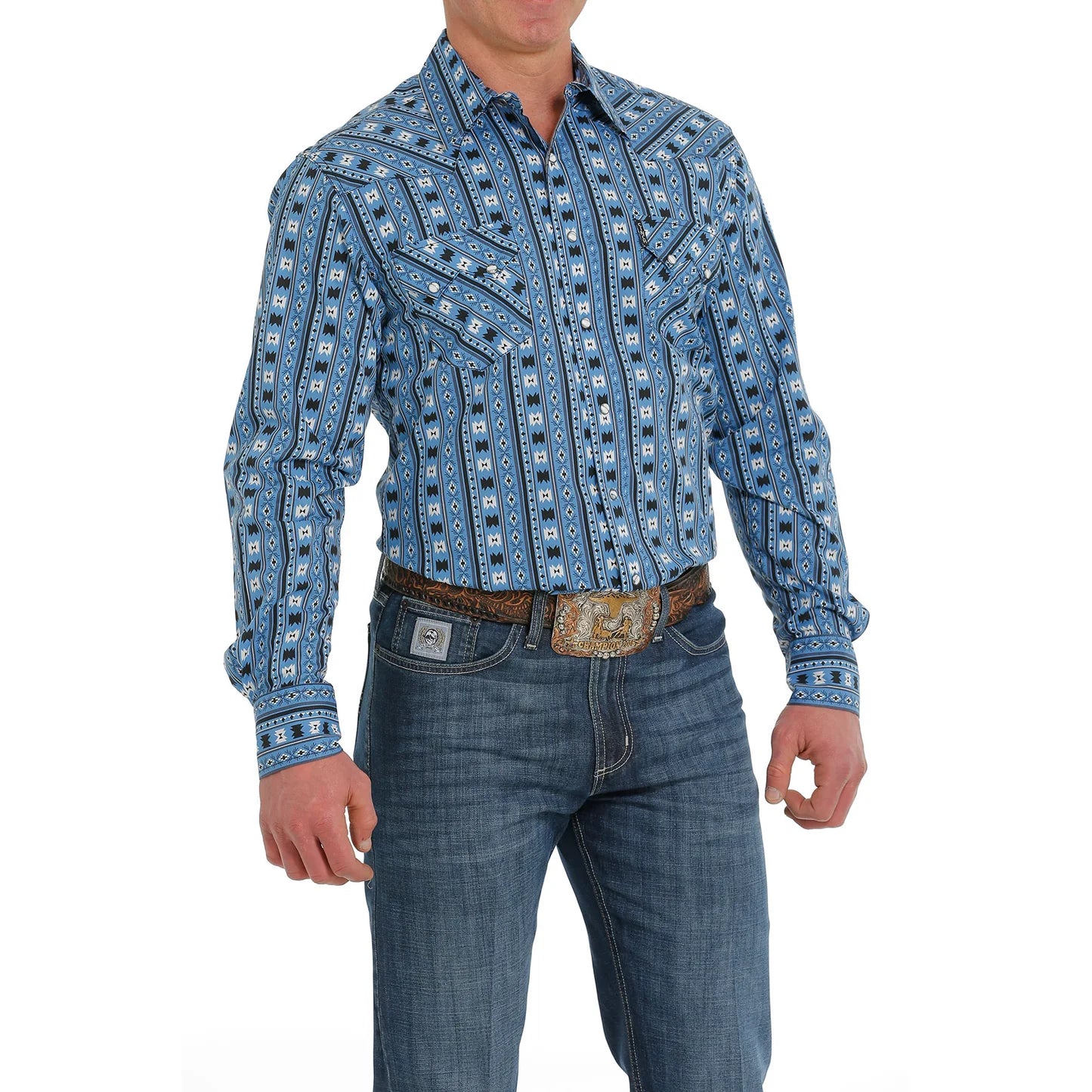 Cinch Men’s Aztec Mod Print LS Blue