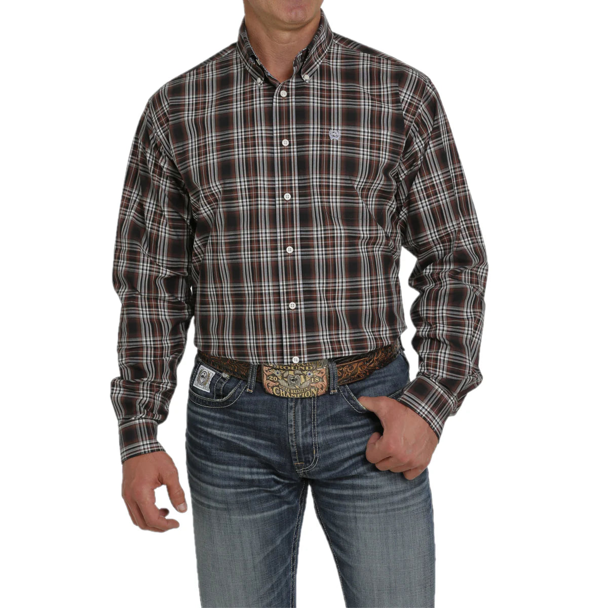 Cinch Men’s Plaid LS Shirt Brown