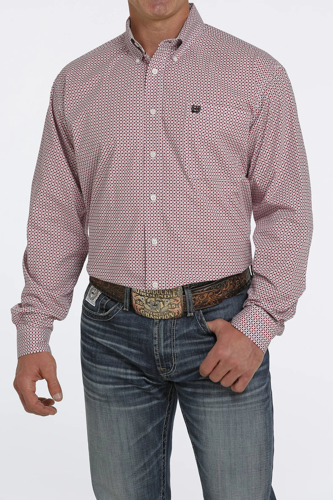 Cinch Men’s GeoPrint LS Shirt Red