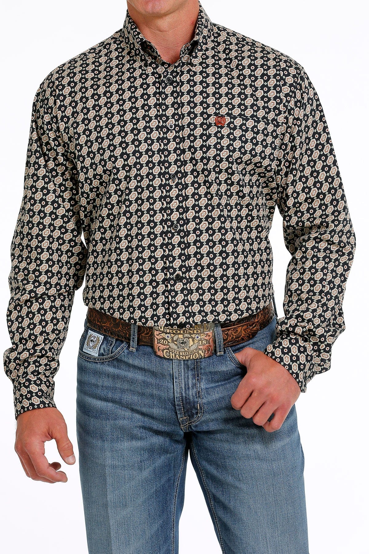 Cinch Men’s GeoPrint LS Shirt Black