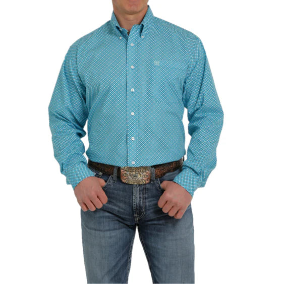 Cinch Men’s Blue Geometric Print Button Down Shirt