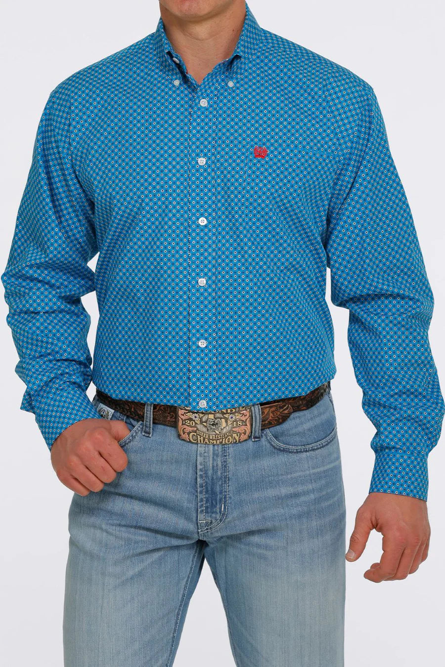 Cinch Men’s Geo Print Classic Fit Button Down - Blue