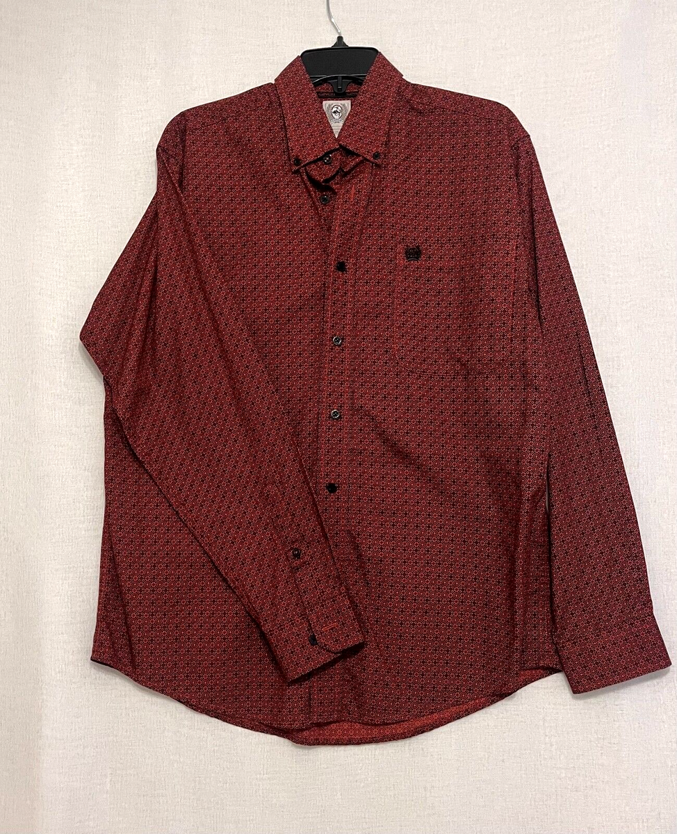 Cinch Men’s Red Geometric Long Sleeve Shirt