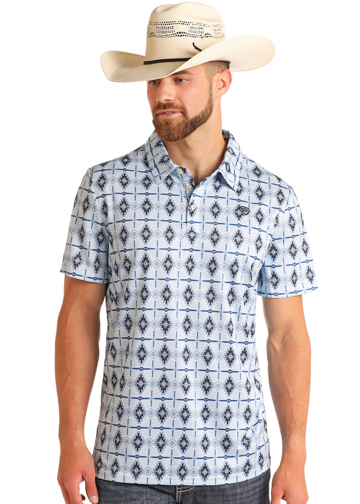 Rock&Roll Denim Men’s Aztec Print Polo Baby Blue