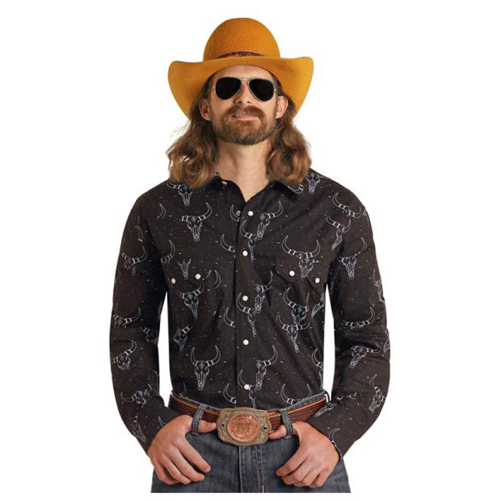 Rock&Roll Denim Men’s Longhorn Print LS Shirt
