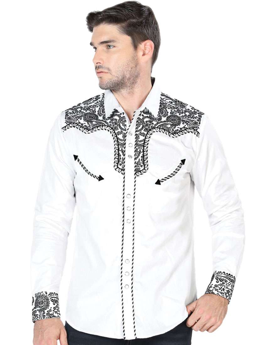 Lamasani Men’s White Western Embroidered Shirt