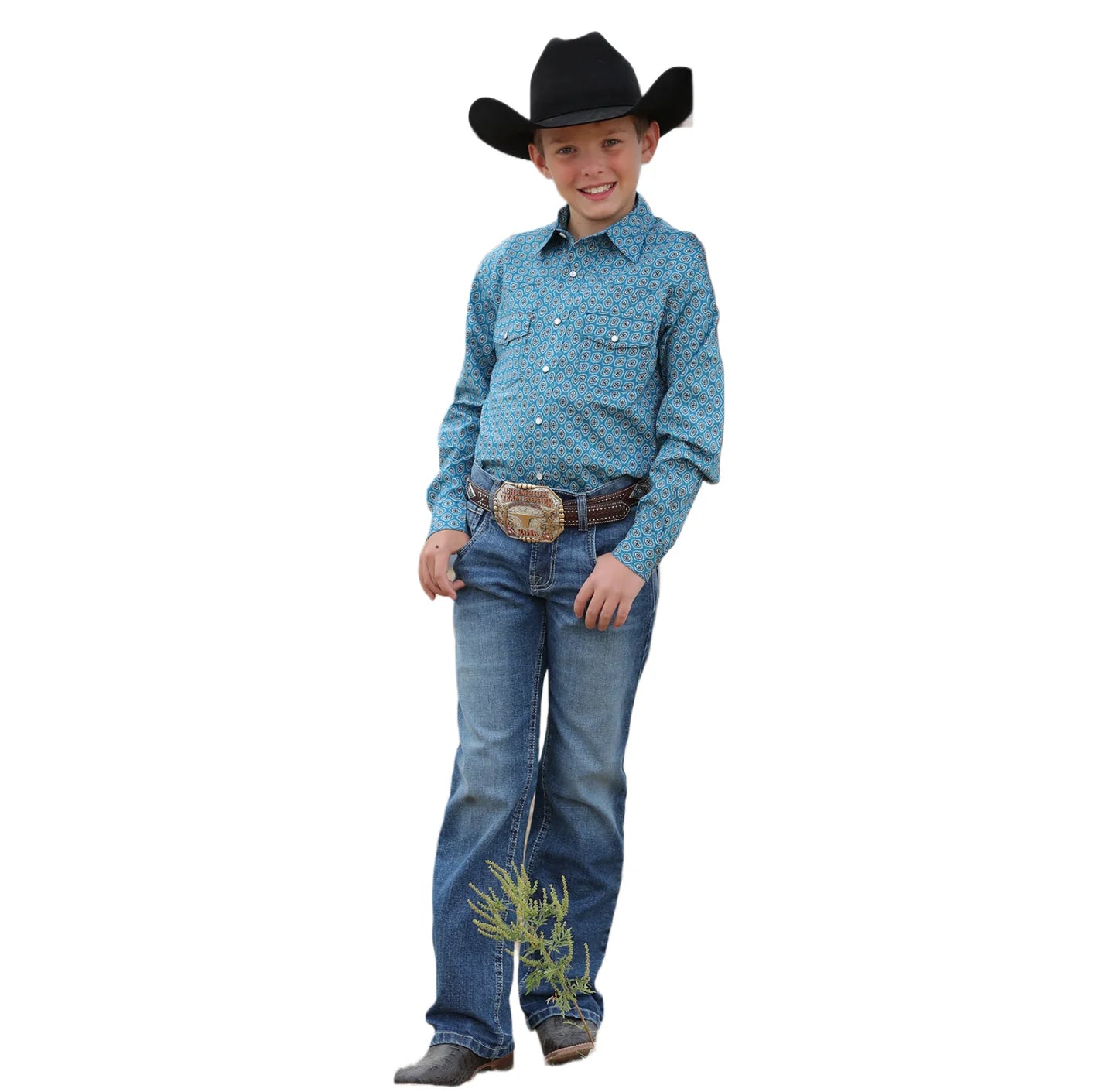 Cinch Boys GeoPrint Button Down Shirt Blue