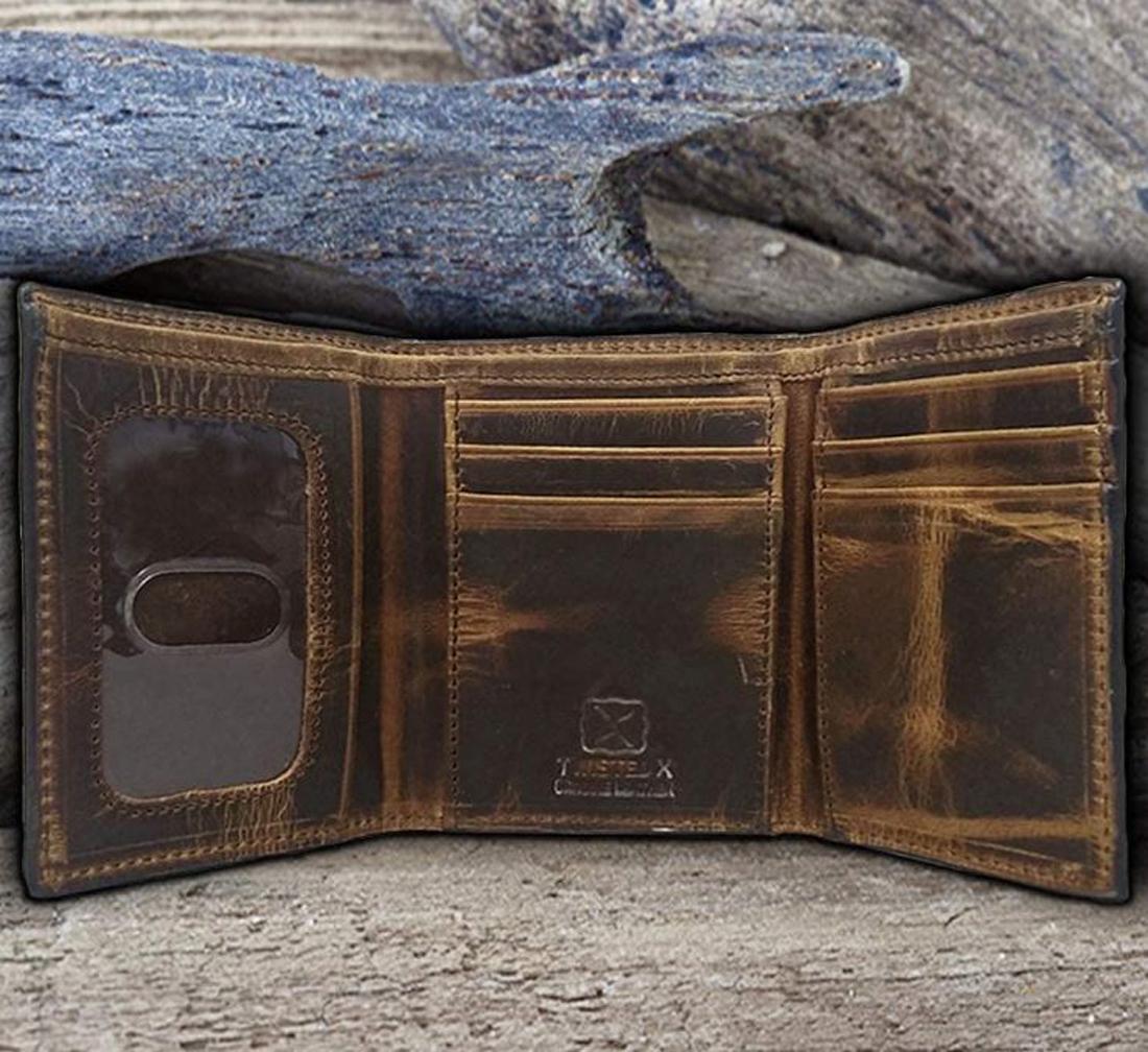Twisted X Distressed Bomber Orange Trifold Wallet