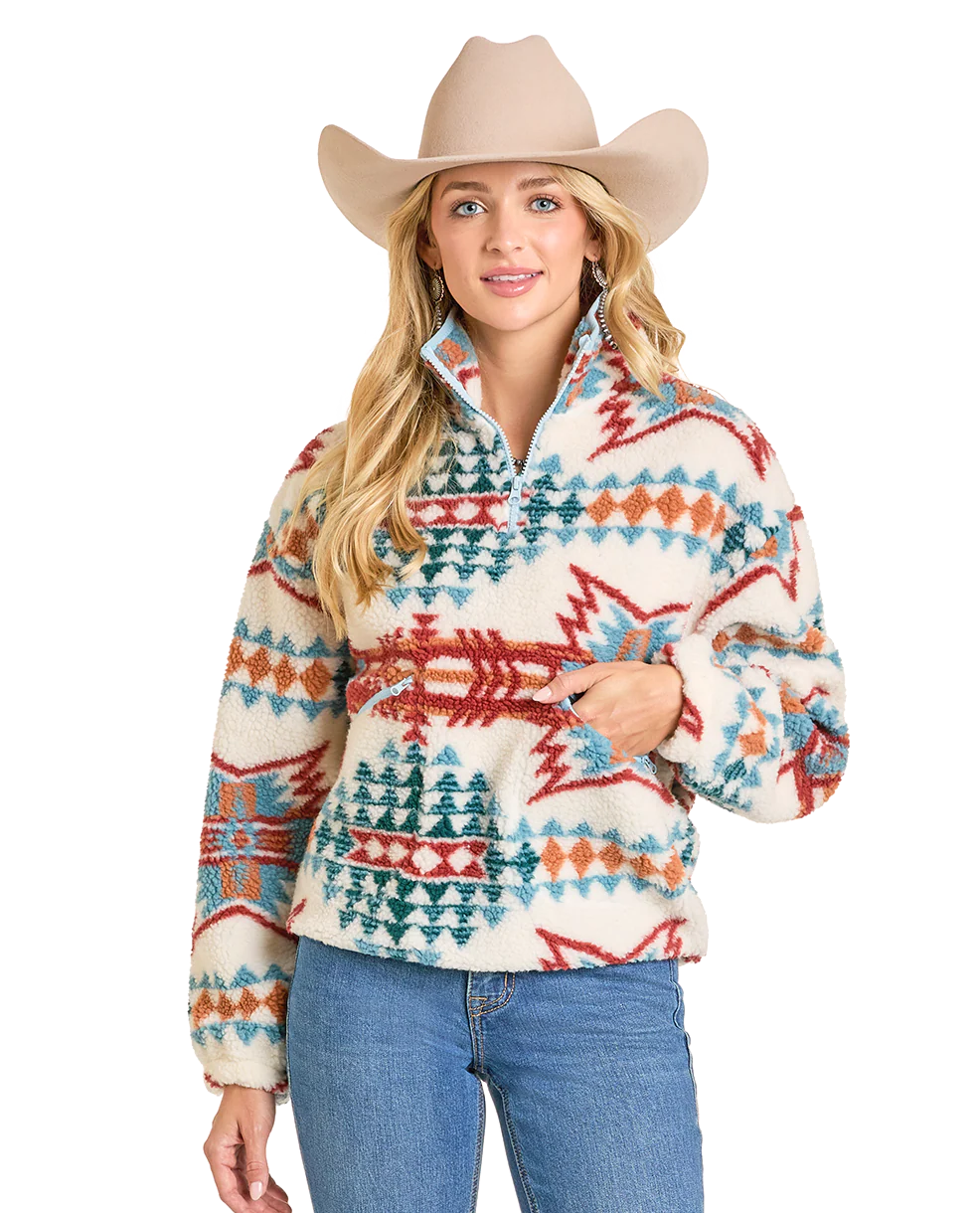 Rock&Roll Women’s Aztec Cream Sherpa Pullover