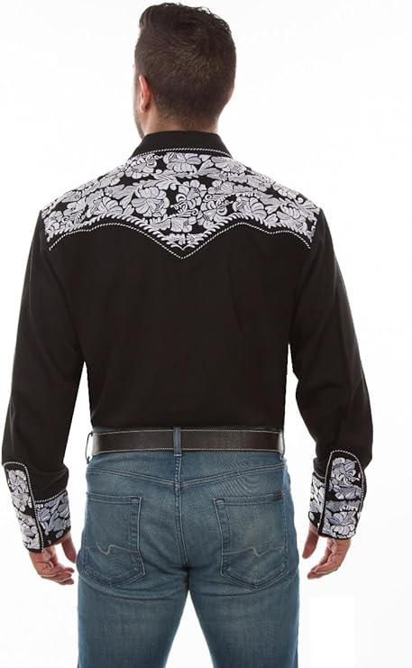 Scully White Floral Tooled Embroidered Snap Front Shirt P634 BLW