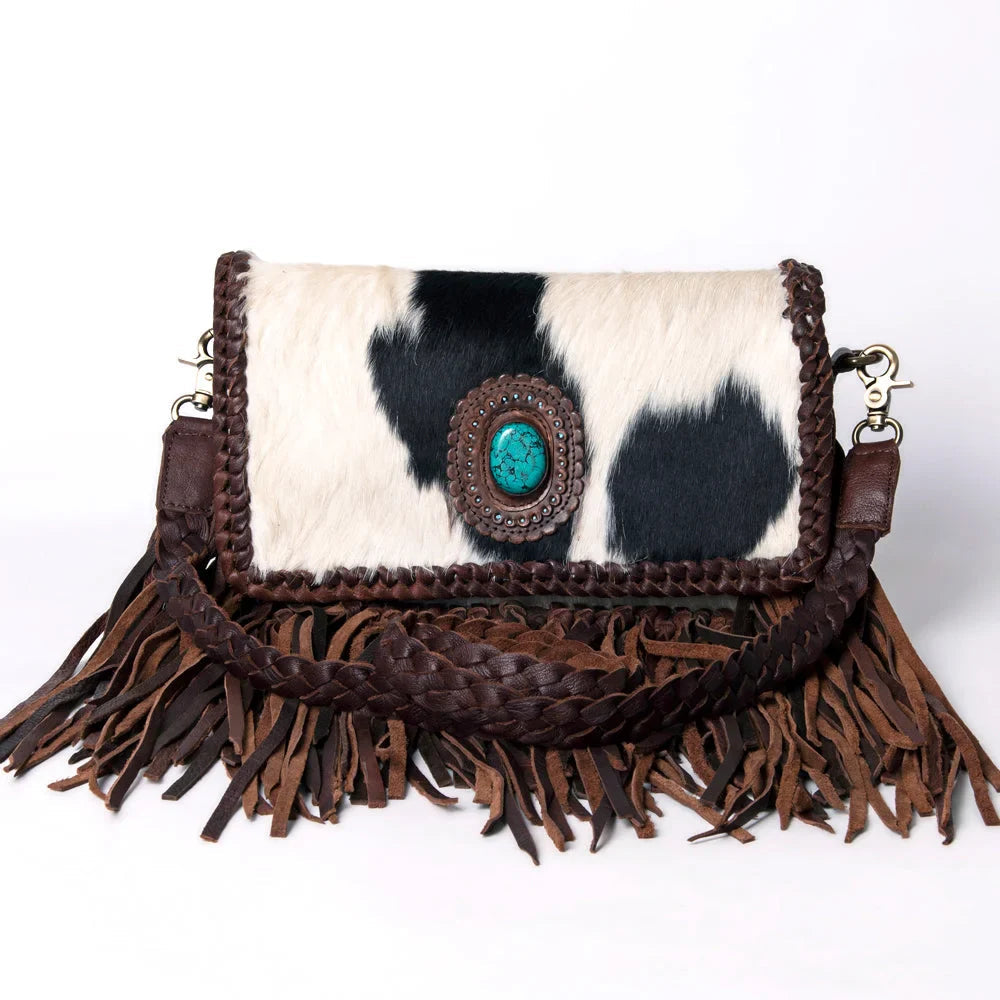 American Darling Braided Leather Black & White Cowhide Purse ADBGM272C