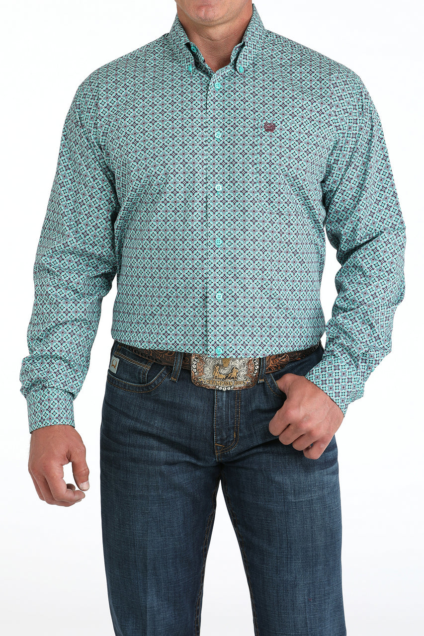 Cinch Geometric Turquoise Print Men’s Shirt MTW1105971