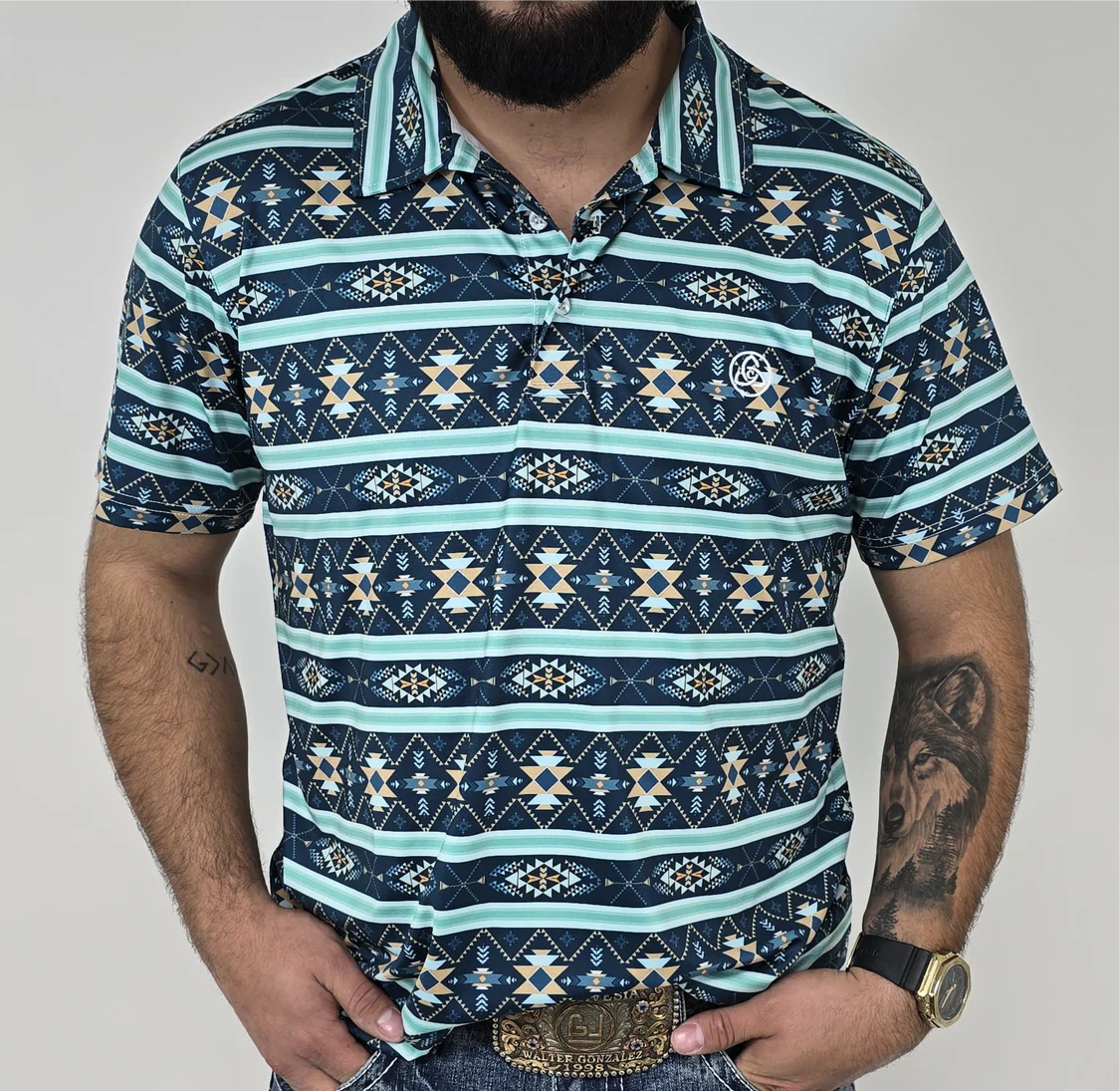 CueroLine Men’s Aztec Aqua Blue Polo SKCL2024P19