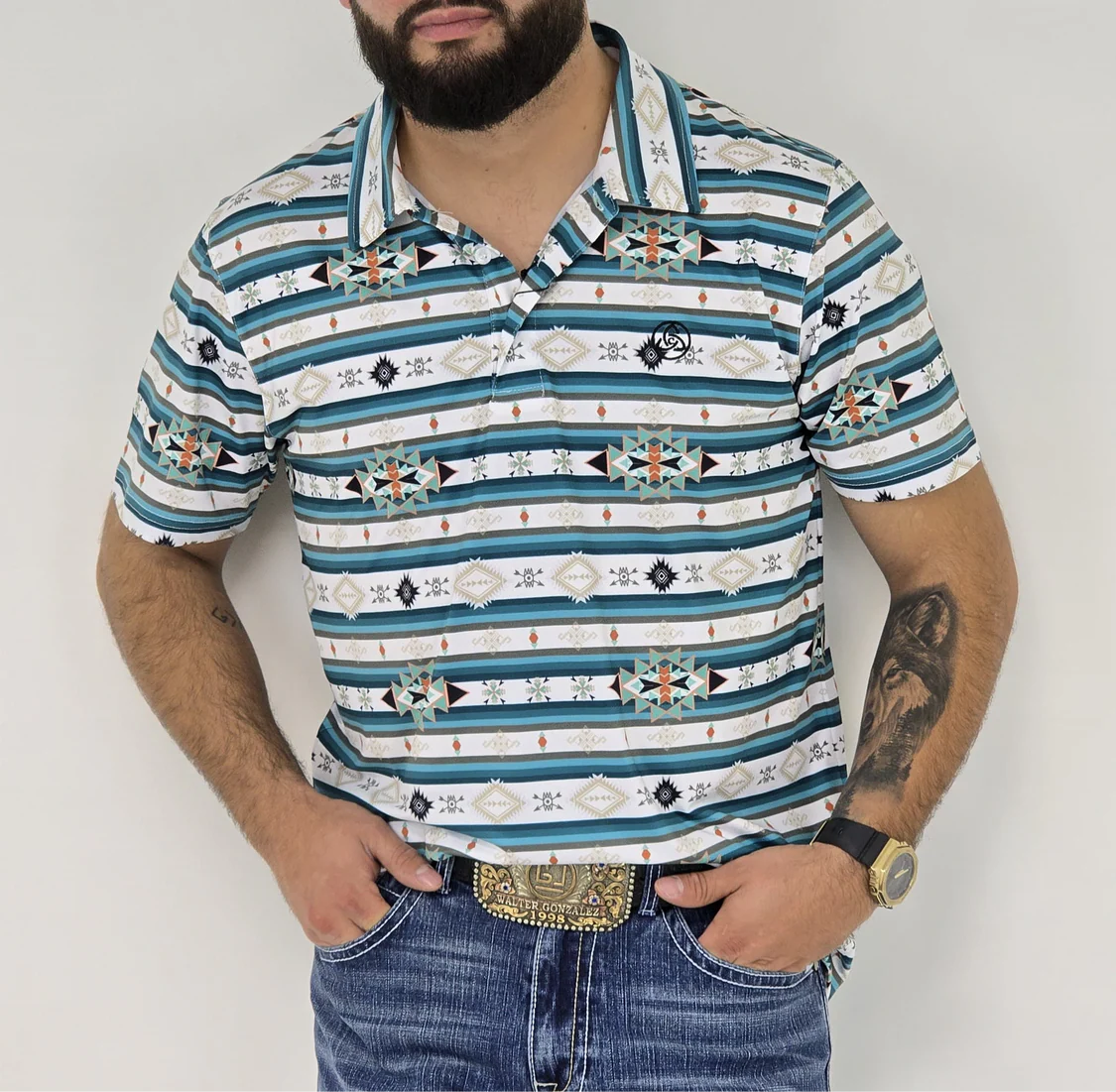 CueroLine Men’s Aztec Teal Polo SKCL2024P18