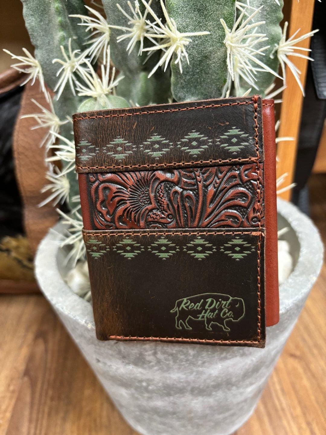 Red Dirt Hat Co Bifold Wallet Embossed W/Turquoise Design