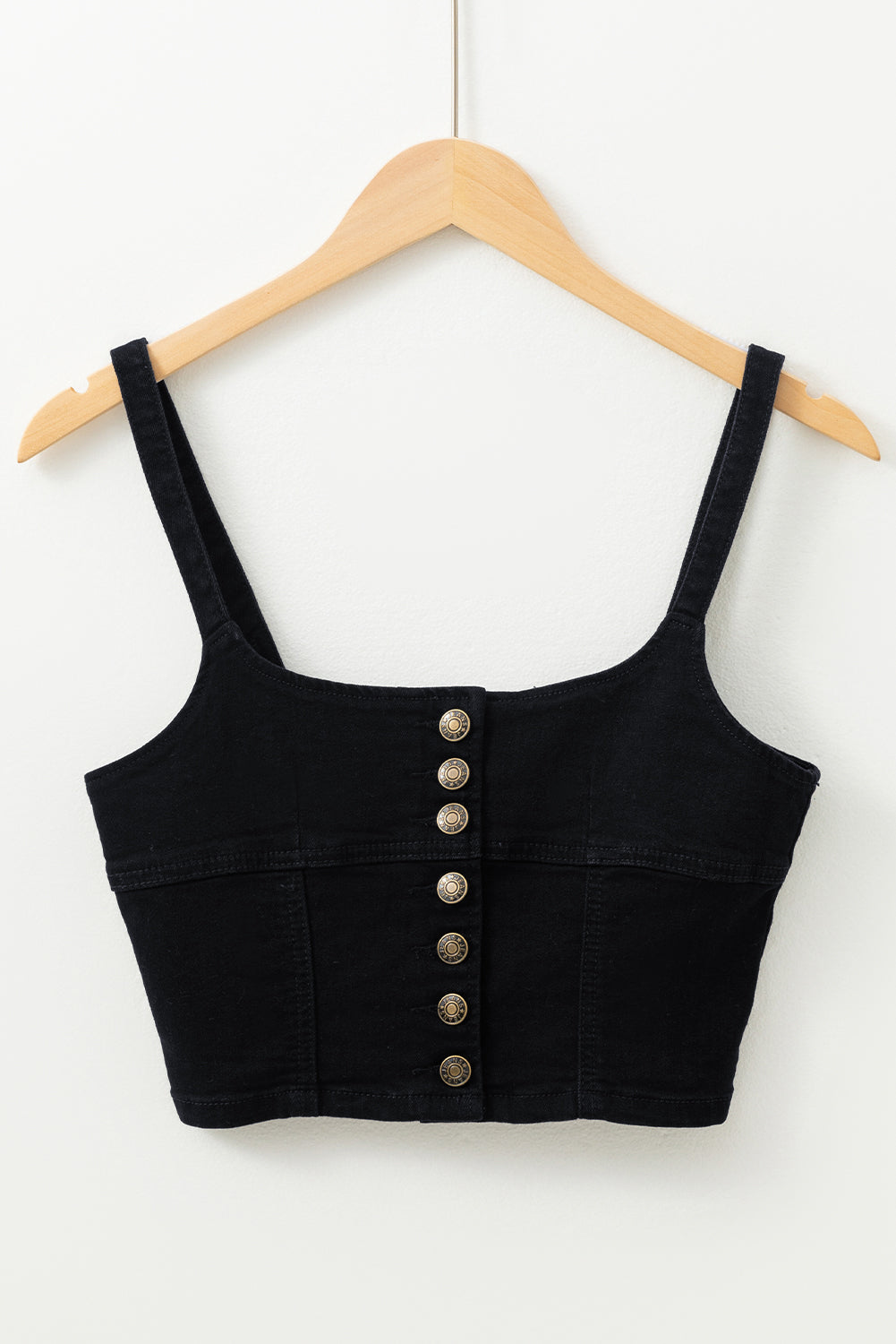 Dear Lover Black Acid Wash Buttoned Cropped Denim Tank Top