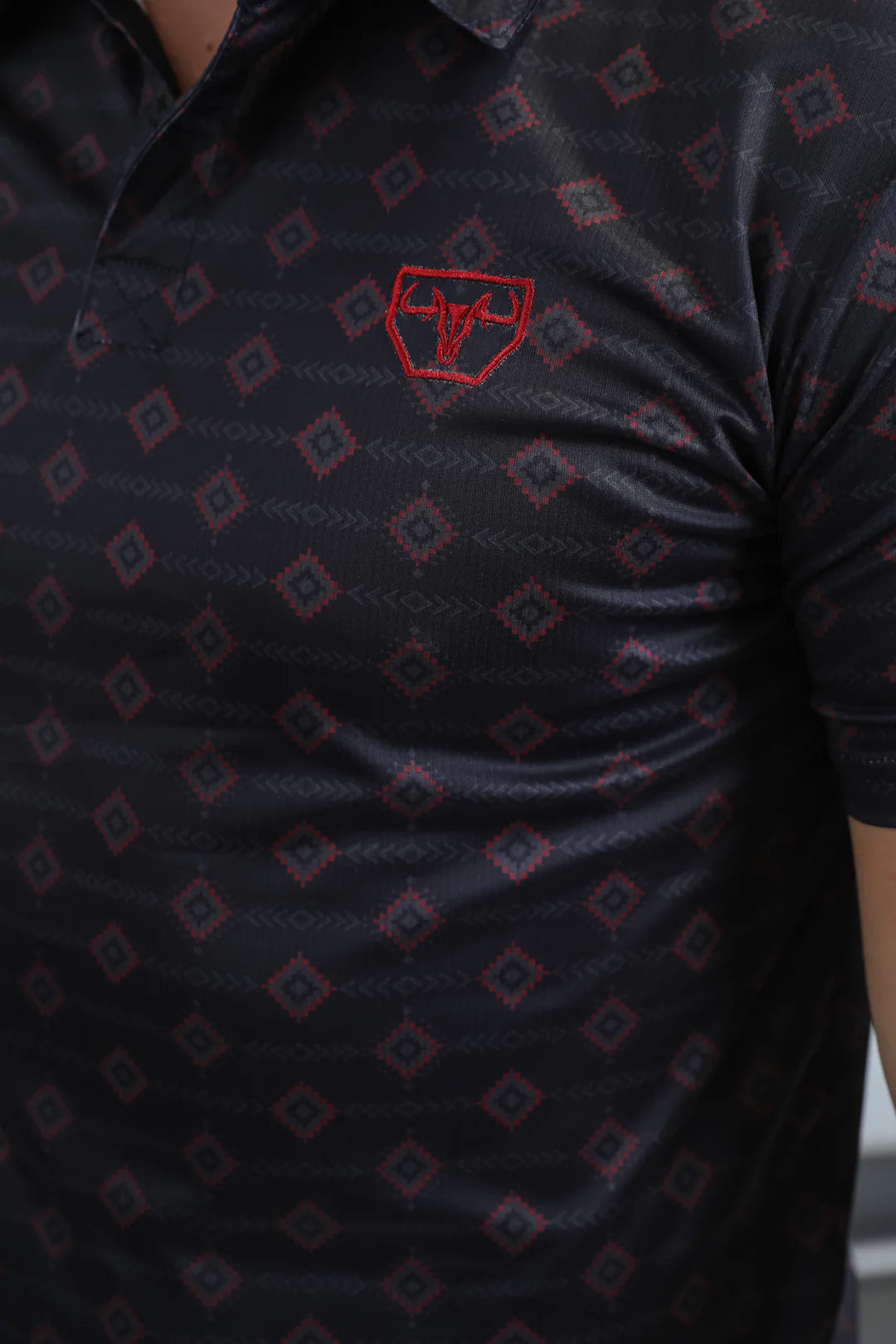 Platini Mens Modern Fit Stretch Aztec Print Black Polo PGP11008