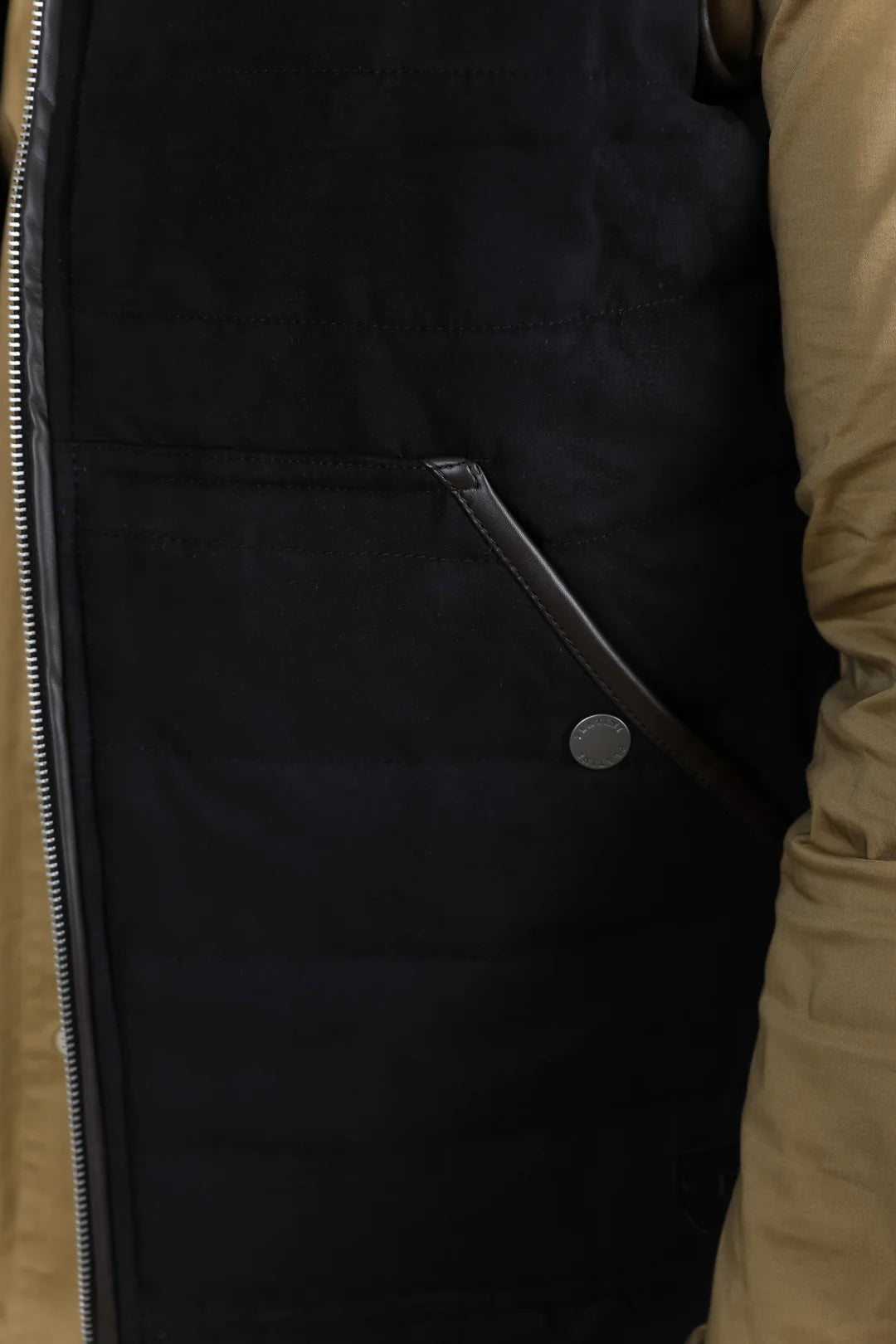 Platini Men's Fur Lined Quilted Faux Suede Black Vest VST9393
