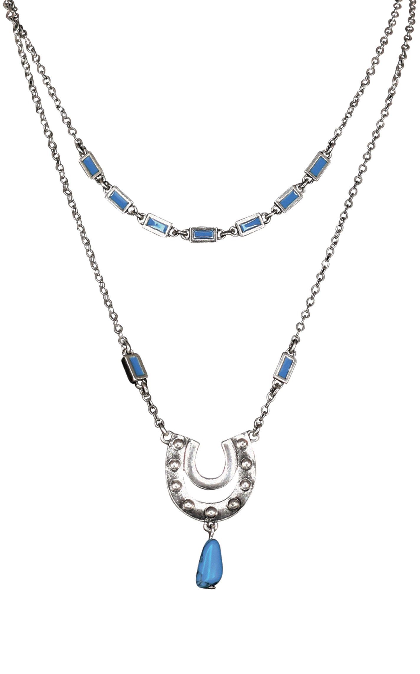 Justin Silver & Blue Double Strand Horseshoe Necklace