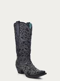 Corral Cowgirl Boots Black Glitter Inlay Studs