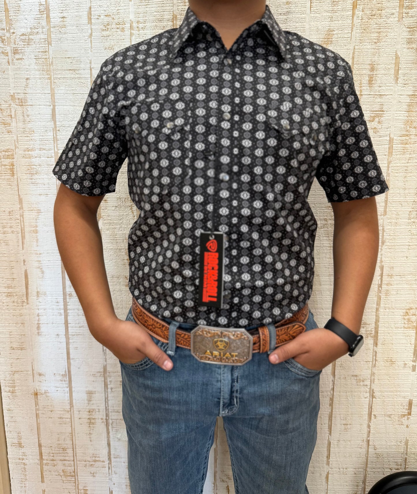 Rock&Roll Denim Modern Fit Aztec Print SS Snap