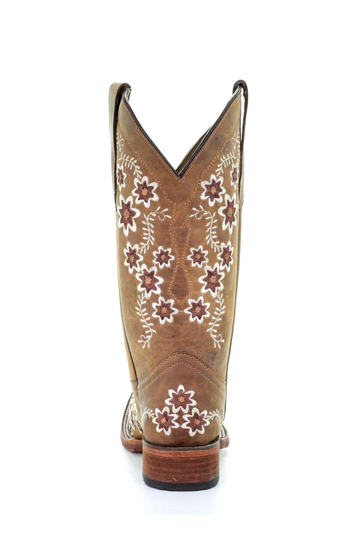 Circle G Tan Floral Embroidery Square Toe Boots