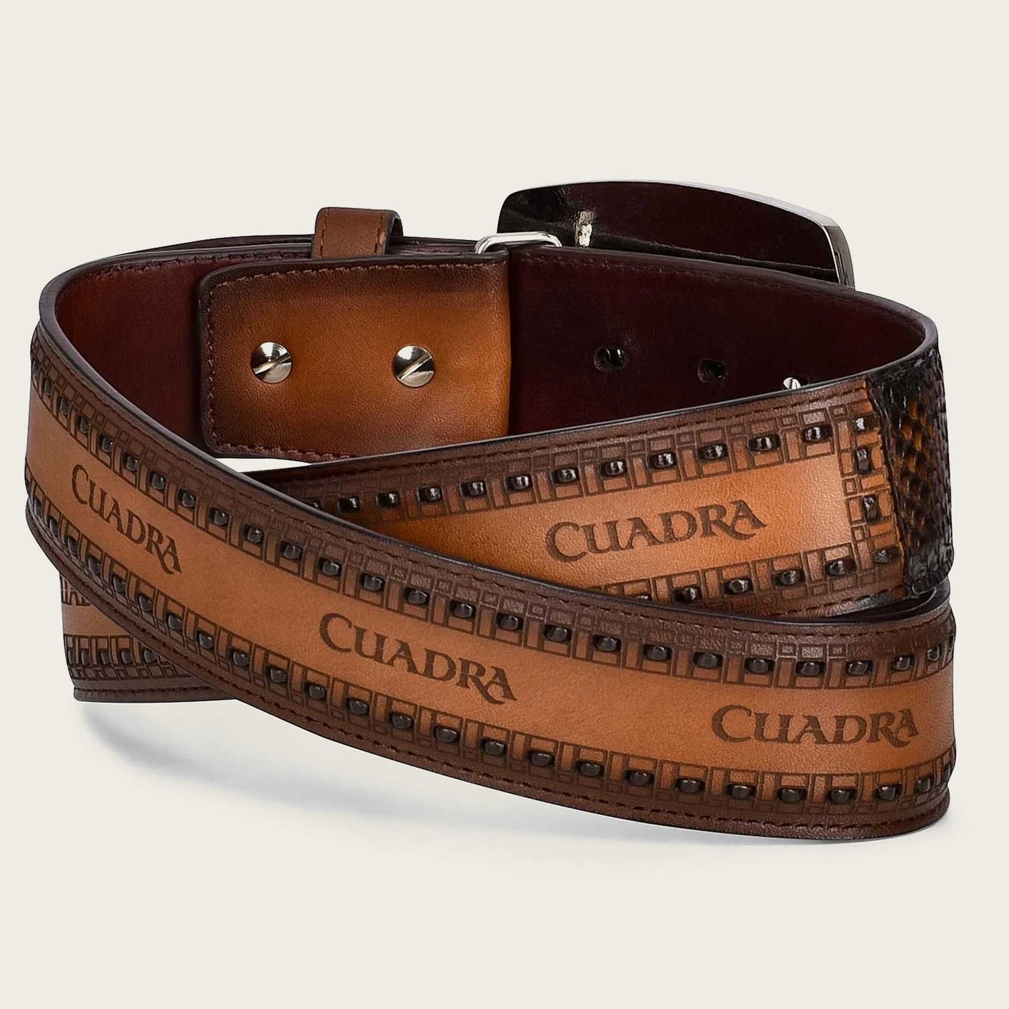 Cuadra Men’s Honey Engraved Python Leather Western Belt BC200