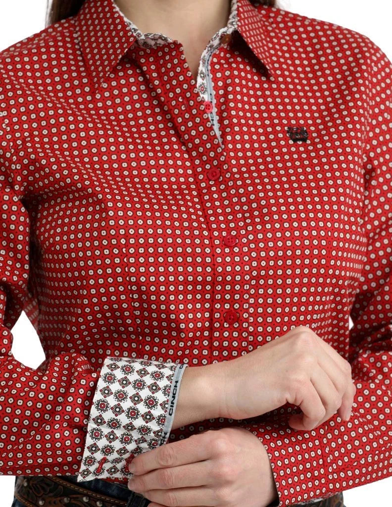 Cinch Women’s Long Sleeve Button Red - MSW9165079