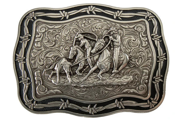 Crumrine Team Roper with Barbwire Silver Square Buckle 38679
