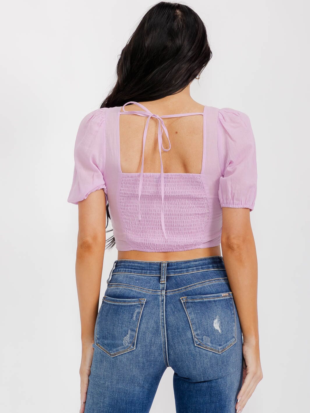 Milk & Honey Women’s Short Sleeves Smock Eyelet Crop Top