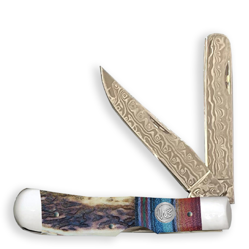 WHISKEY RANCH Trapper & Locking Bullcutter Folding Pocket Knife 4.125" Closed Length 440C Stainless Steel Blades