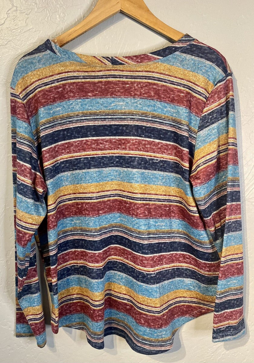 Cruel Denim Women's Long Sleeve Shirt Sweater Striped Buttons Tie