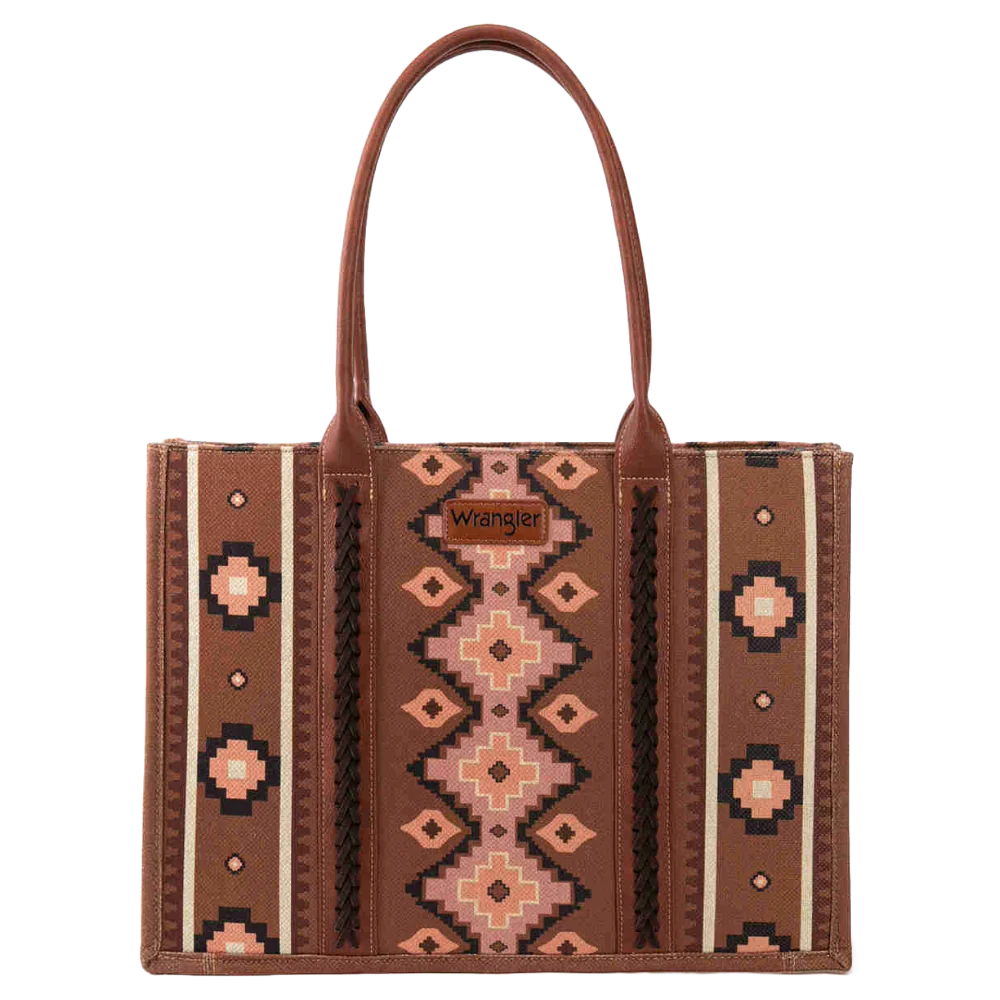 Wrangler Ladies Southwestern Dual Sided Dark Brown Tote Bag WG2203-8119DBR