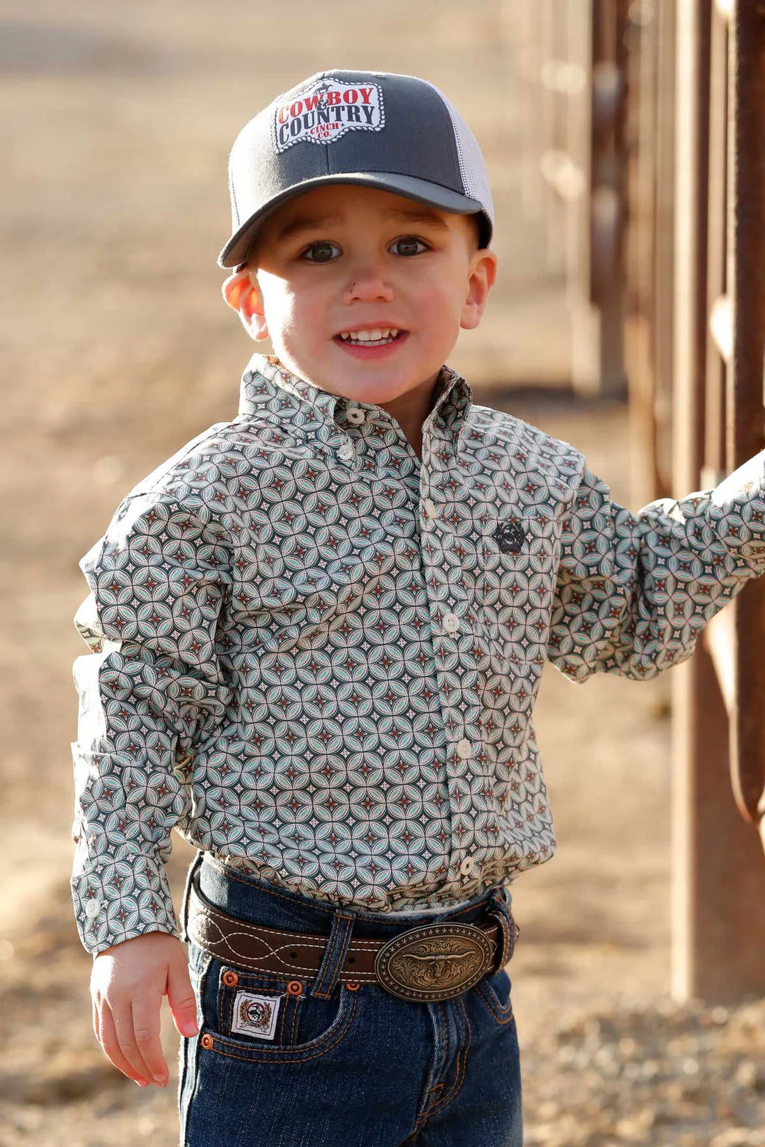 Cinch Toddler Boys Cream Geo-Print Button Down Shirt MTW7060405