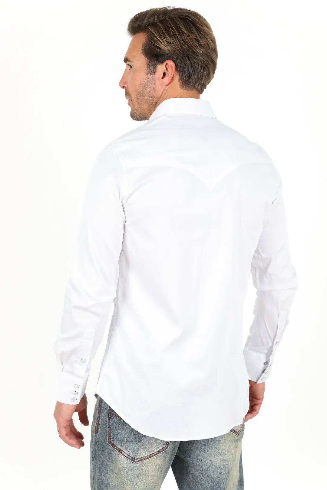 Platini Men’s Single Pocket Logo Modern Fit Stretch Shirt White CTL9259