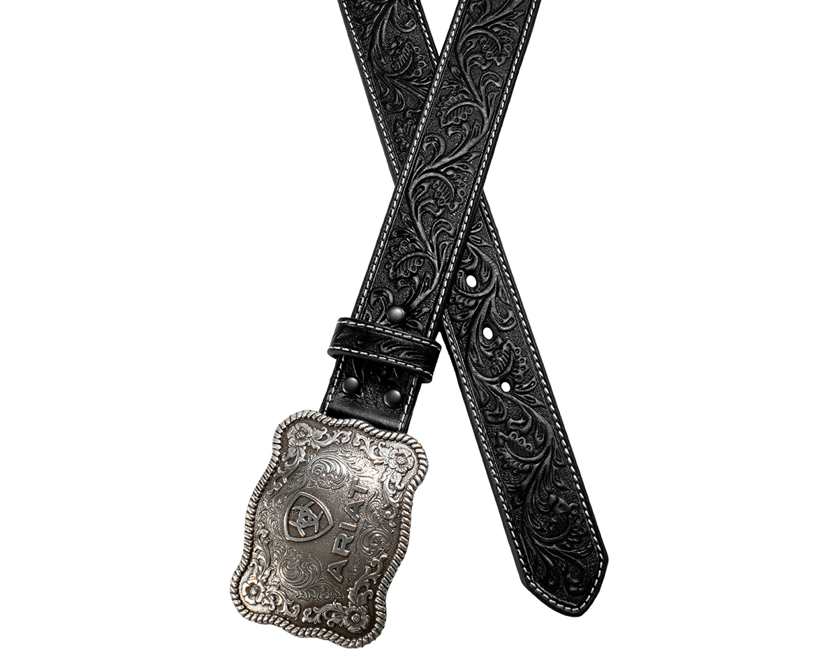 Ariat Embossed Plate Buckle Black Belt Men A1020401