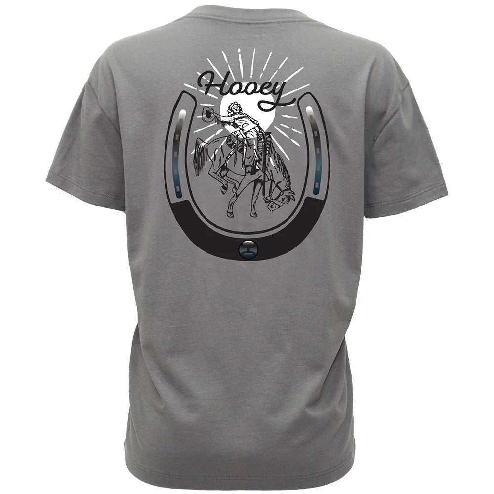 Hooey Ladies Lucky Rider Dark Grey W/Black & White Horseshoe T-Shirt HT1901DKGY