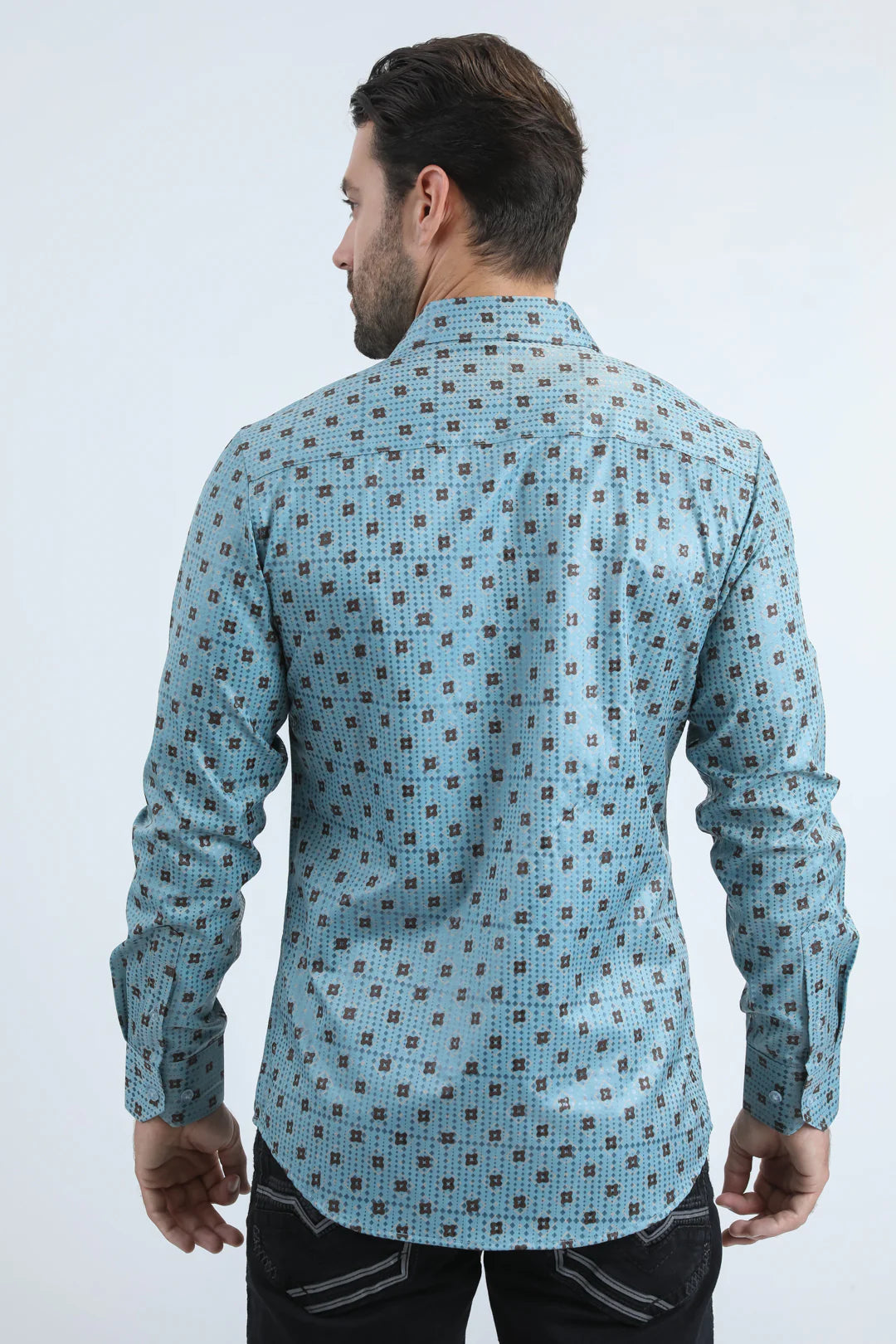 Platini Mens Modern Fit Stretch Foil Fashion Blue Shirt FPL10959